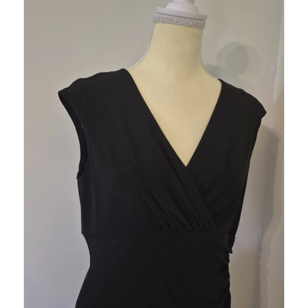 Lauren Ralph Lauren 10 Faux Wrap Black Midi Cocktail Dress Classic LBD Slimming